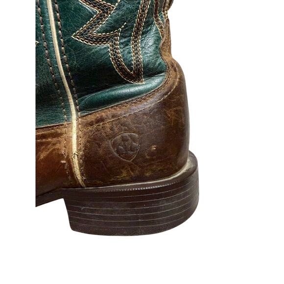 Ariat Square Toe Western Boots Blue Green Teal Shaft Brown Leather Men’s 9D - Picture 4 of 10
